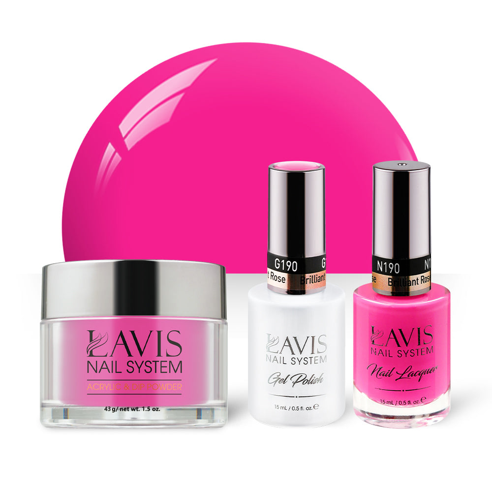 LAVIS 3 in 1 - 190 Brilliant Rose - Acrylic & Dip Powder, Gel & Lacquer