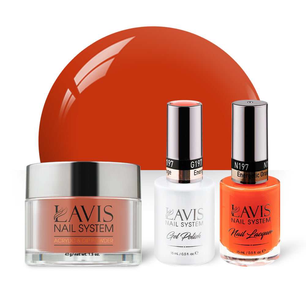 LAVIS 3 in 1 - 197 Energetic Orange - Acrylic & Dip Powder, Gel & Lacquer