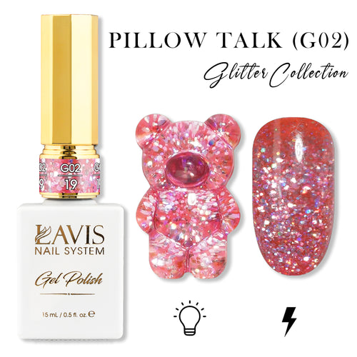 LAVIS Glitter G02 - 19 - Gel Polish 0.5 oz - Pillow Talk Collection