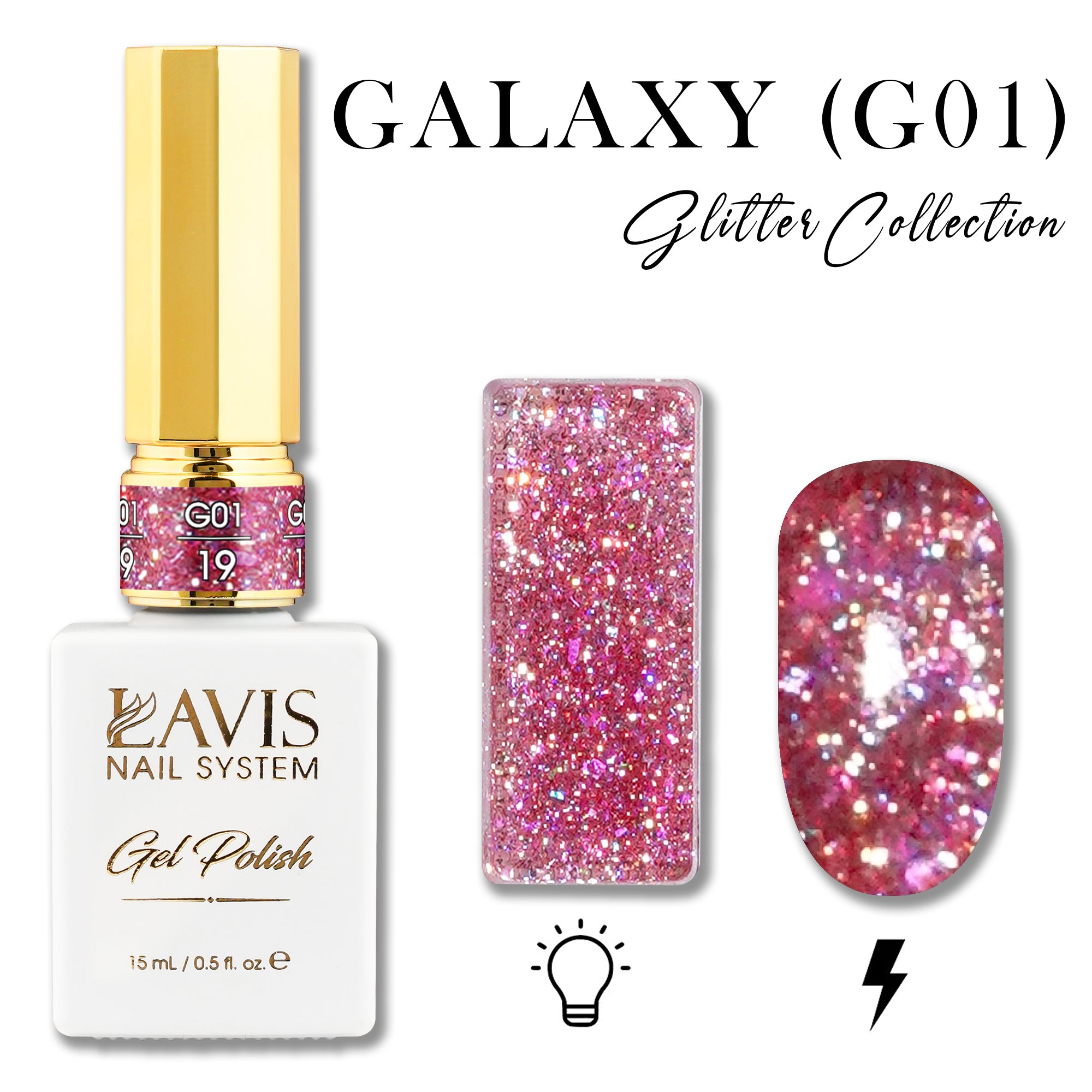 LAVIS Glitter G01 - 19 - Gel Polish 0.5 oz - Galaxy Collection