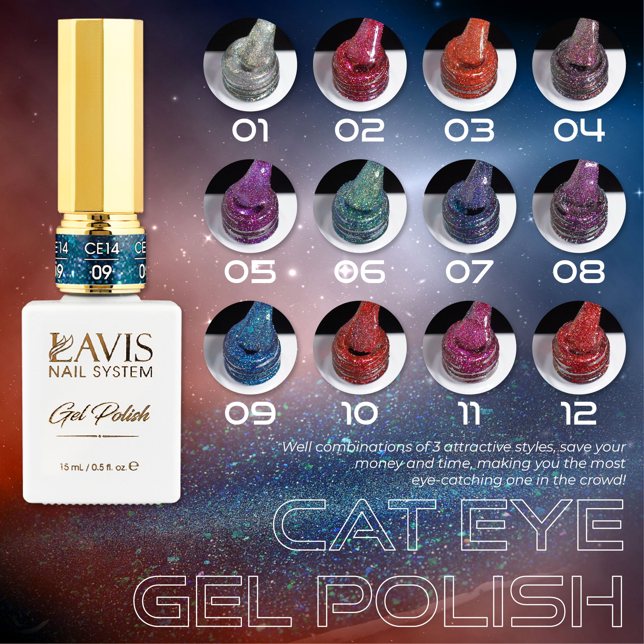 LAVIS Cat Eyes CE14 - 06 - Gel Polish 0.5 oz - Super Nova Collection