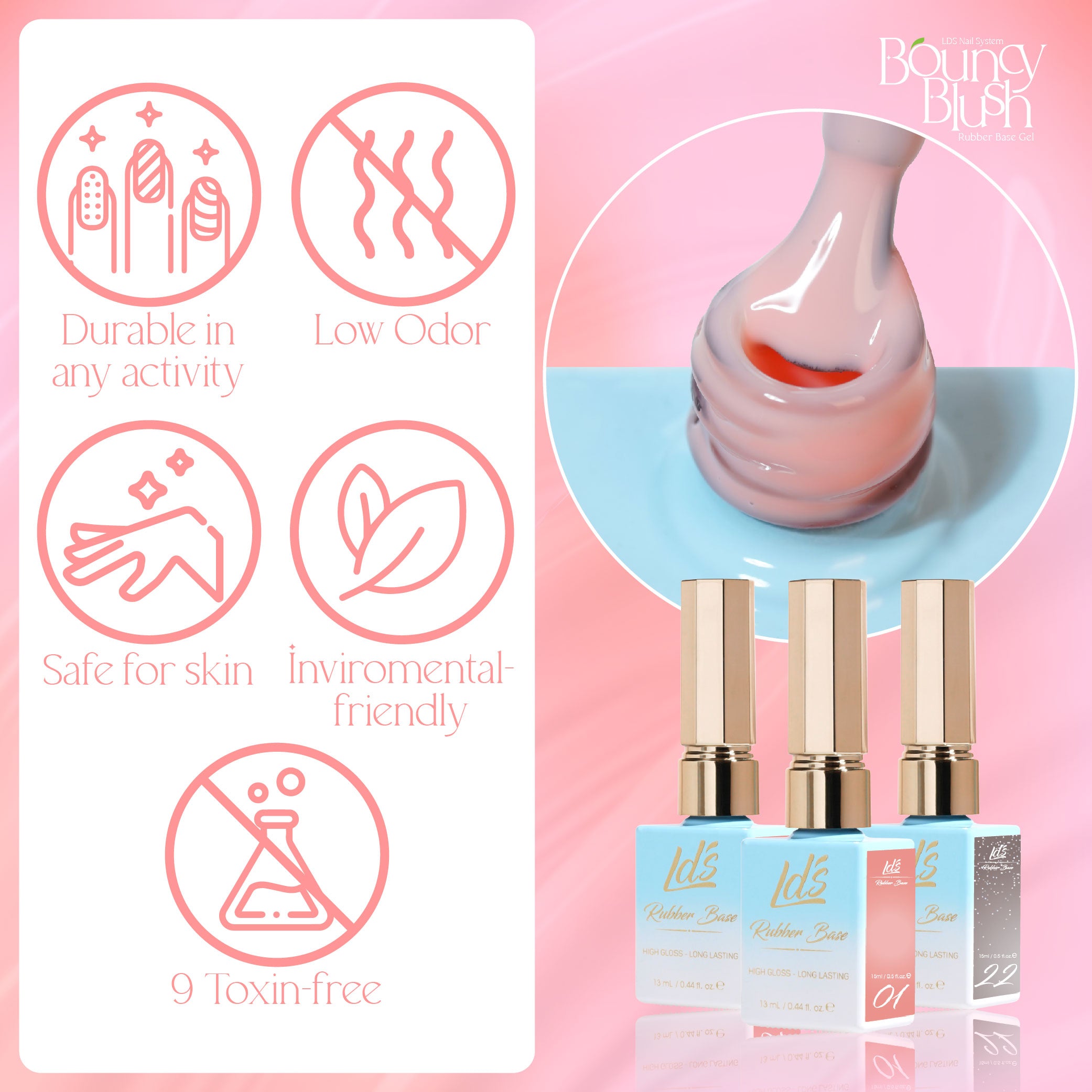 LDS Rubber Base Gel - RB-11 - GEL POLISH 0.5 OZ - Bouncy Blush Collection