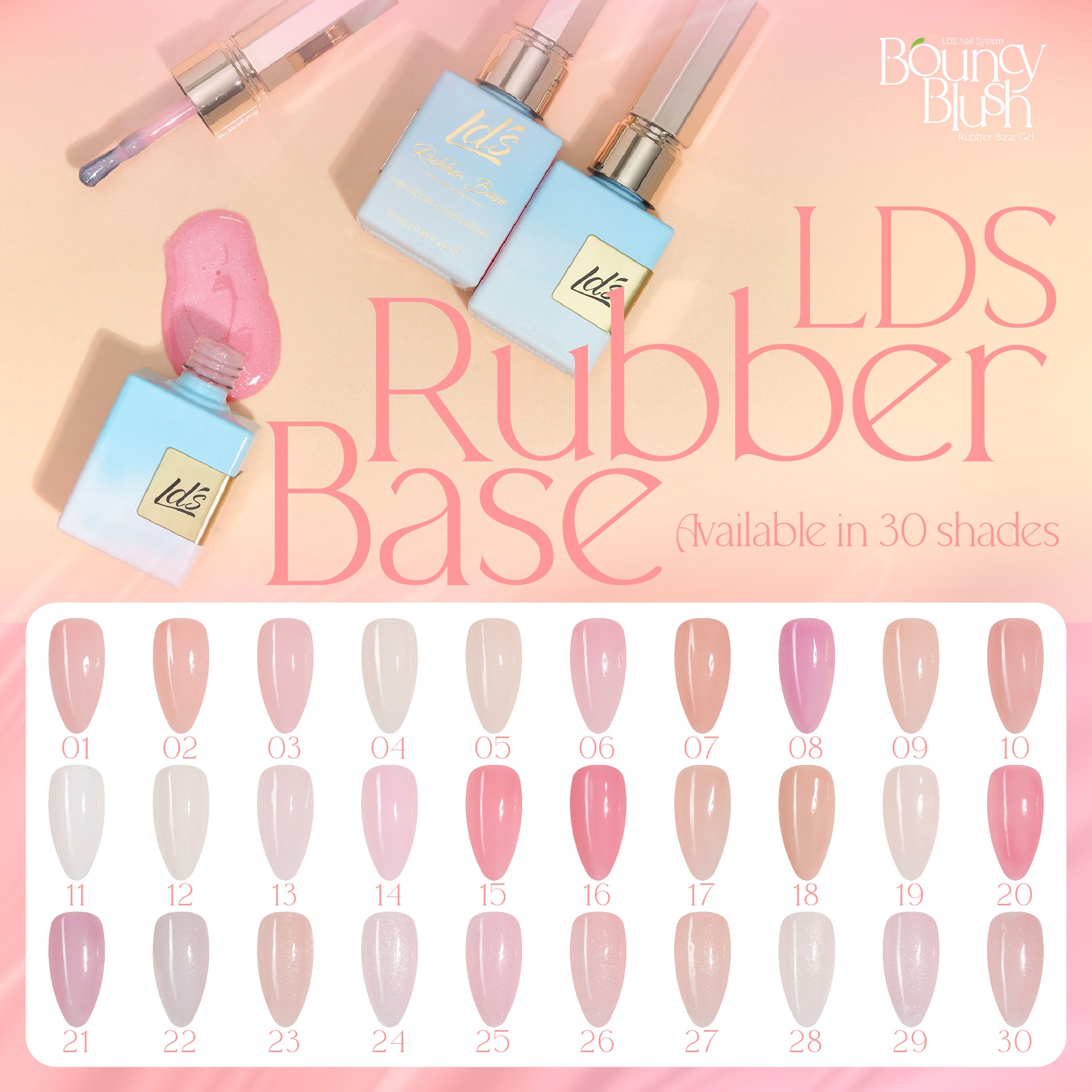 LDS Rubber Base Gel - RB-04 - GEL POLISH 0.5 OZ - Bouncy Blush Collection