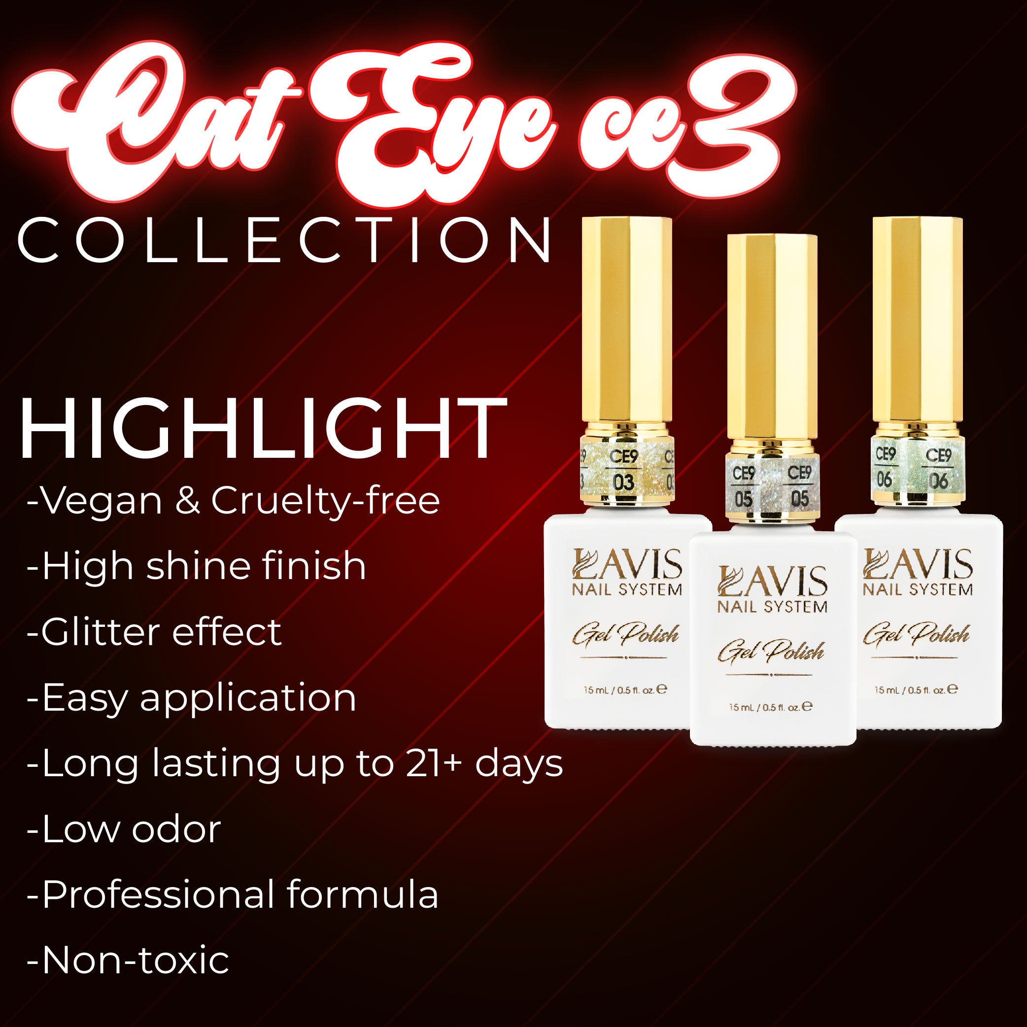 LAVIS Cat Eyes CE3 - 01 - Gel Polish 0.5 oz - Tropical Candy Collection