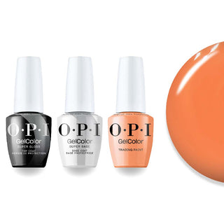 OPI Intelli-Gel Combo - Super Base Coat, Super Gloss Top Coat & D54 Trading Paint