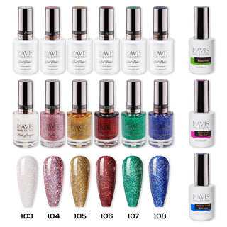  LAVIS Gel & Matching Lacquer Starter Kit EMILY ON VACATION: 103, 104, 105, 106, 107, 108, Base,Top & Bond Primer by LAVIS NAILS sold by DTK Nail Supply