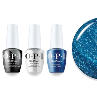 OPI Intelli-Gel Combo - Super Base Coat, Super Gloss Top Coat & F84 Do You Sea What I Sea