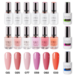  LAVIS Gel & Matching Lacquer Starter Kit G6: 021, 025, 077, 059, 082, 033, Base,Top & Bond Primer by LAVIS NAILS sold by DTK Nail Supply
