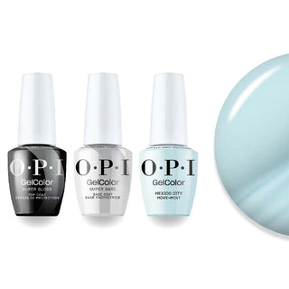 OPI Intelli-Gel Combo - Super Base Coat, Super Gloss Top Coat & M83 Mexico City Move-mint