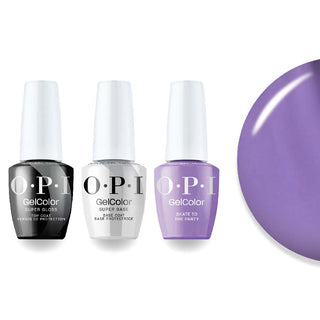 OPI Intelli-Gel Combo - Super Base Coat, Super Gloss Top Coat & P007 Skate to the Party