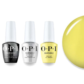 OPI Intelli-Gel Combo - Super Base Coat, Super Gloss Top Coat & P008 Stay Out All Bright