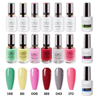  LAVIS Gel & Matching Lacquer Starter Set 11: 149, 161, 006, 189, 043, 170, Base,Top & Bond Primer by LAVIS NAILS sold by DTK Nail Supply