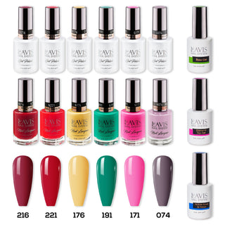  LAVIS Gel & Matching Lacquer Starter Set 12: 216, 221, 176, 191, 171, 074, Base,Top & Bond Primer by LAVIS NAILS sold by DTK Nail Supply