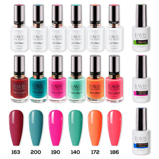  LAVIS Gel & Matching Lacquer Starter Set 13: 163, 200, 190, 140, 172, 186, Base,Top & Bond Primer by LAVIS NAILS sold by DTK Nail Supply