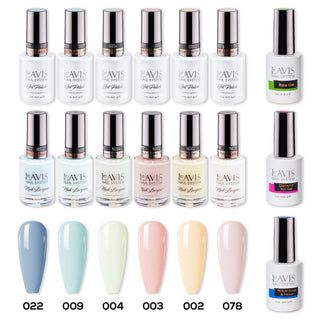  LAVIS Gel & Matching Lacquer Starter Set 4: 022, 009, 004, 003, 002, 078, Base,Top & Bond Primer by LAVIS NAILS sold by DTK Nail Supply