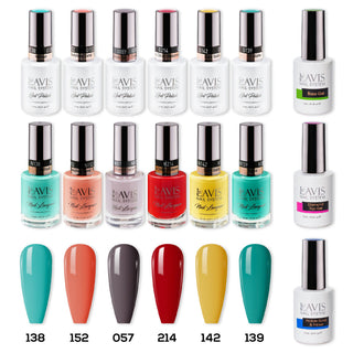  LAVIS Gel & Matching Lacquer Starter Set 7: 138, 152, 057, 214, 142, 139, Base,Top & Bond Primer by LAVIS NAILS sold by DTK Nail Supply