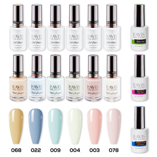  LAVIS Gel & Matching Lacquer Starter Set 8: 068, 022, 009, 004, 003, 078, Base,Top & Bond Primer by LAVIS NAILS sold by DTK Nail Supply