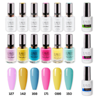  LAVIS Gel & Matching Lacquer Starter Summer Set G9: 127, 142, 168, 171, 086, 150, Base,Top & Bond Primer by LAVIS NAILS sold by DTK Nail Supply