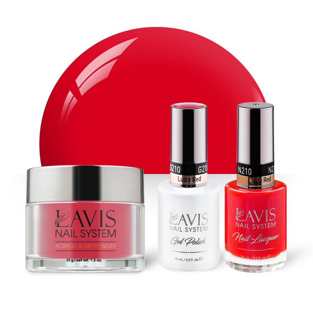 LAVIS 3 in 1 - 210 Lusty Red - Acrylic & Dip Powder, Gel & Lacquer