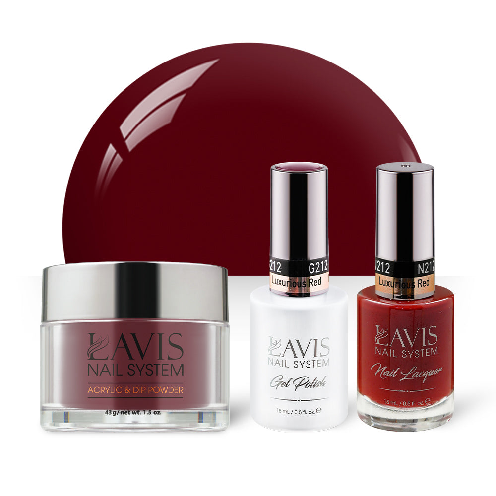 LAVIS 3 in 1 - 212 Luxurious Red - Acrylic & Dip Powder, Gel & Lacquer