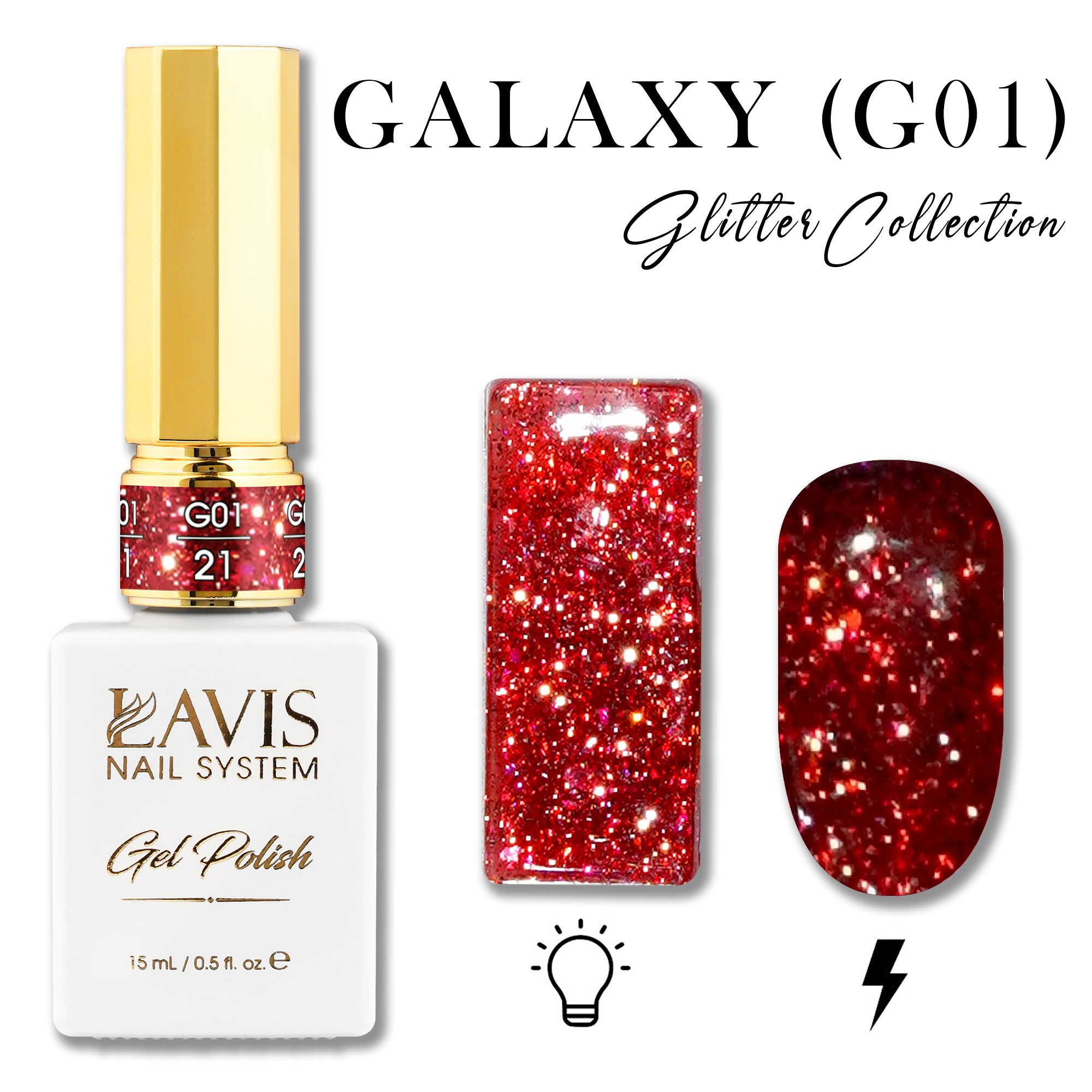 LAVIS Glitter G01 - 21 - Gel Polish 0.5 oz - Galaxy Collection