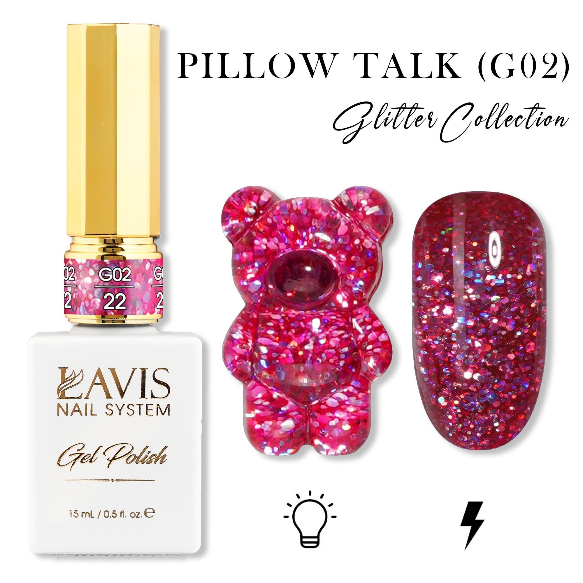 LAVIS Glitter G02 - 22 - Gel Polish 0.5 oz - Pillow Talk Collection