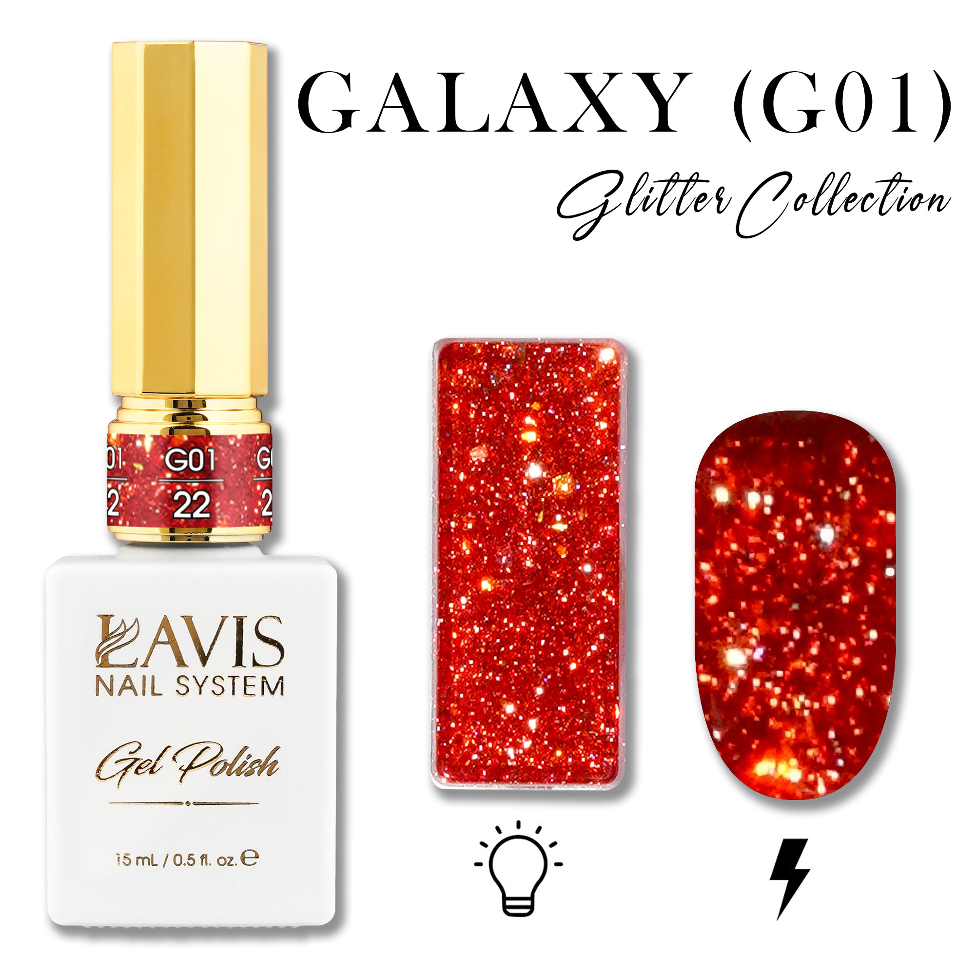 LAVIS Glitter G01 - 22 - Gel Polish 0.5 oz - Galaxy Collection