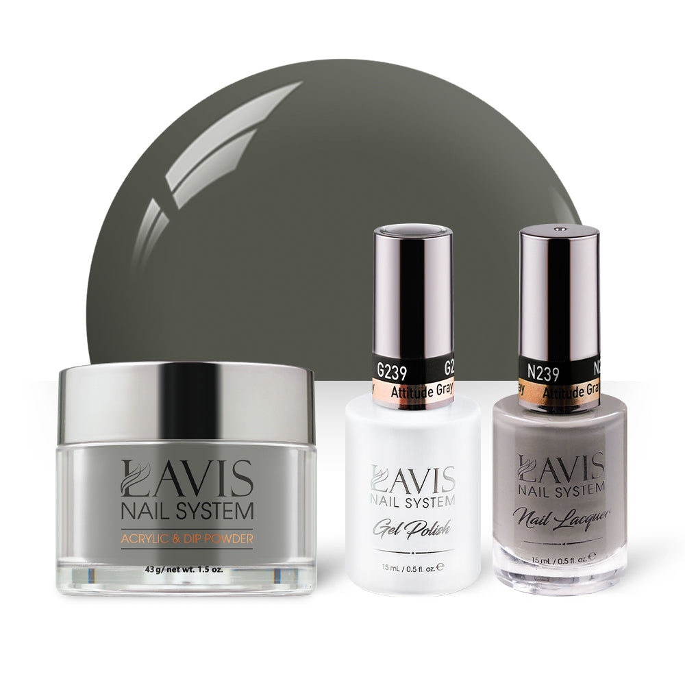 LAVIS 3 in 1 - 239 Attitude Gray - Acrylic & Dip Powder, Gel & Lacquer