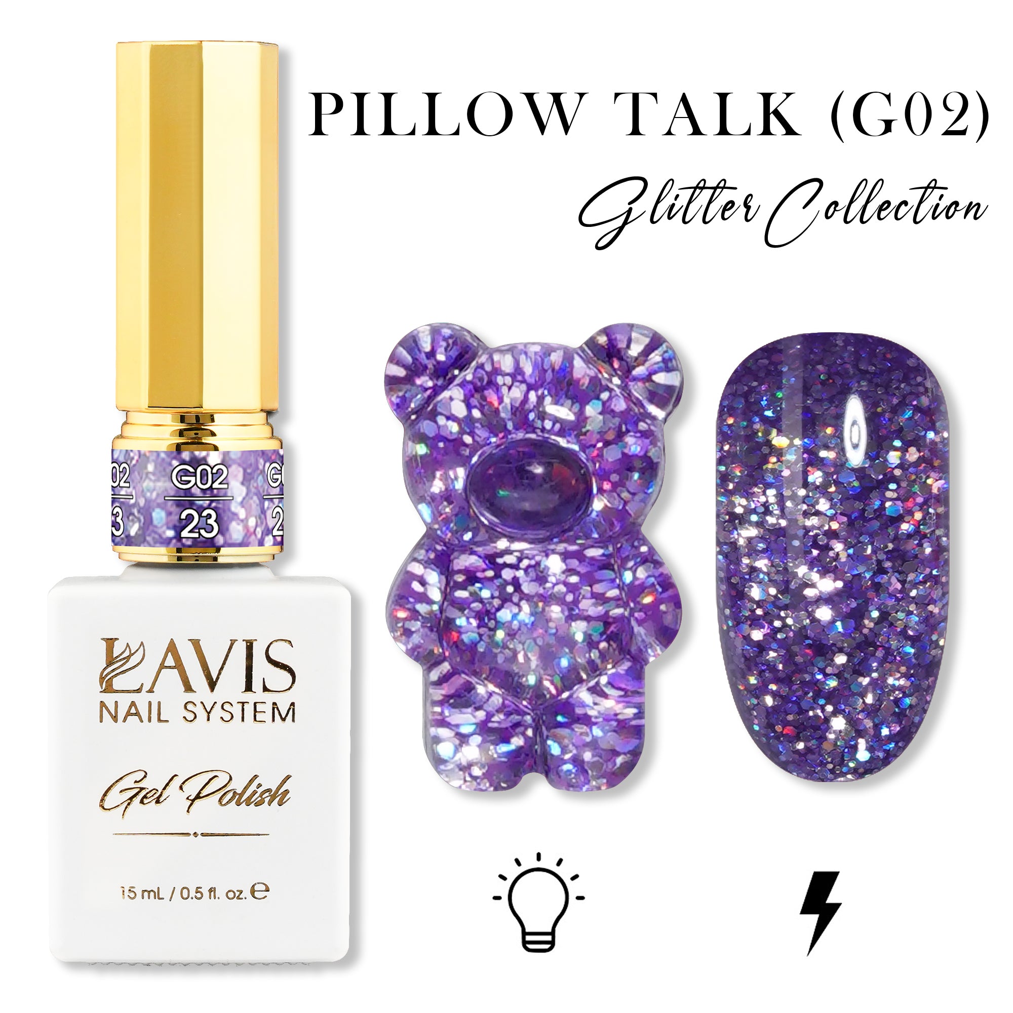 LAVIS Glitter G02 - 23 - Gel Polish 0.5 oz - Pillow Talk Collection