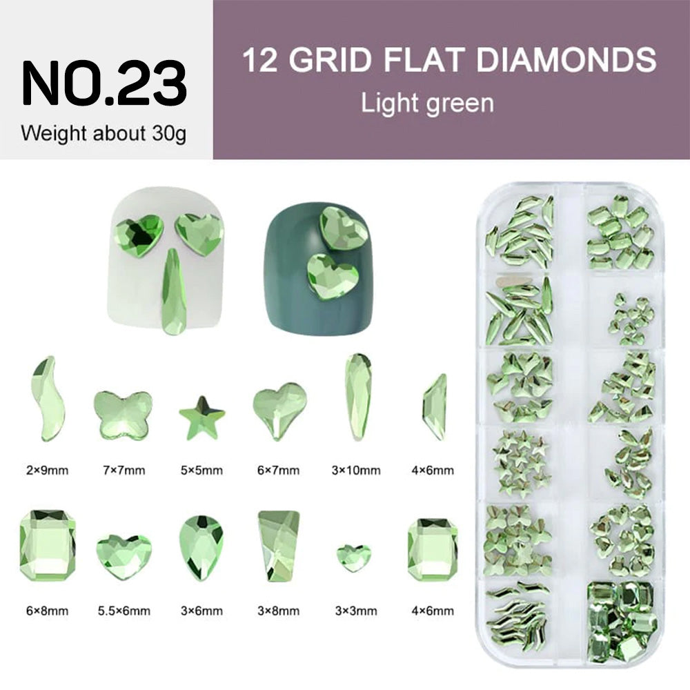 12 Grids Flat Diamonds Rhinestones #23 Light Green