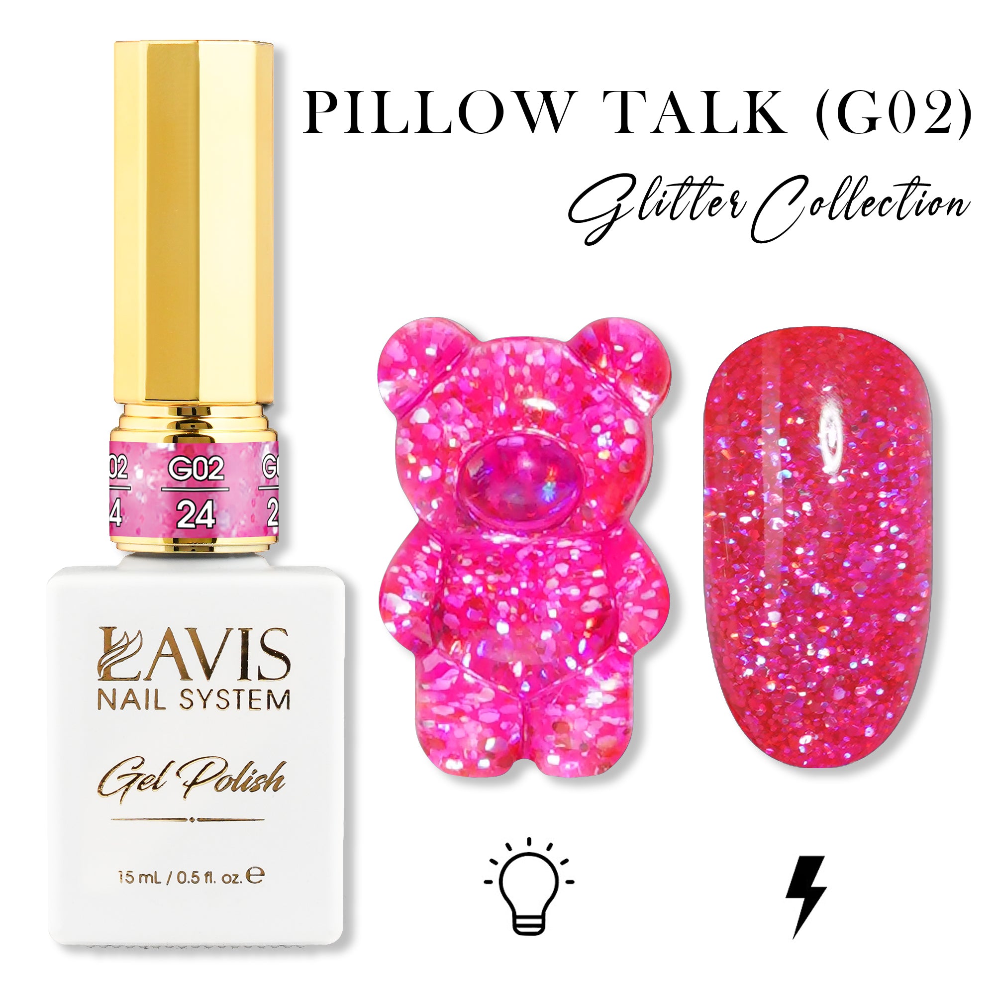 LAVIS Glitter G02 - 24 - Gel Polish 0.5 oz - Pillow Talk Collection