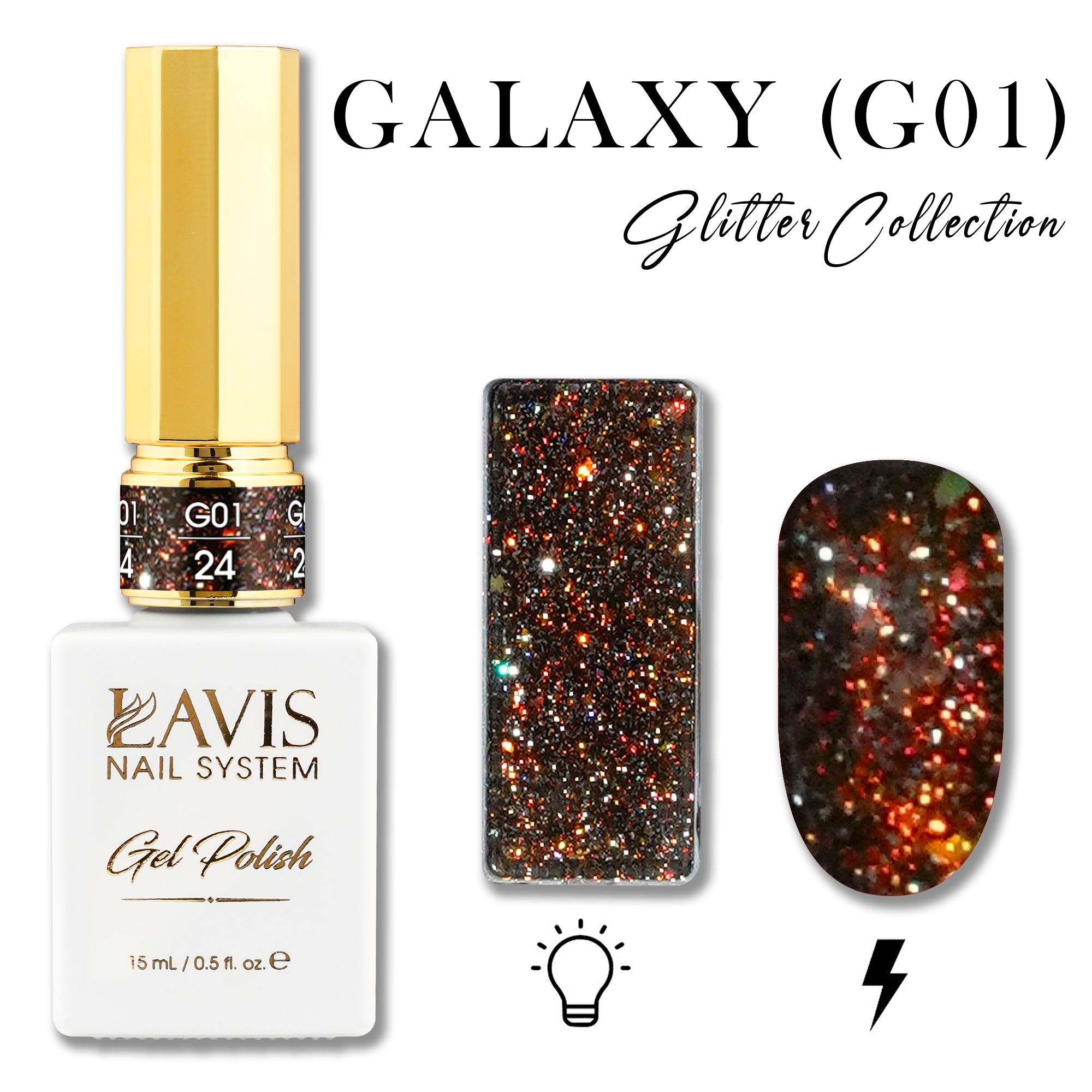 LAVIS Glitter G01 - 24 - Gel Polish 0.5 oz - Galaxy Collection
