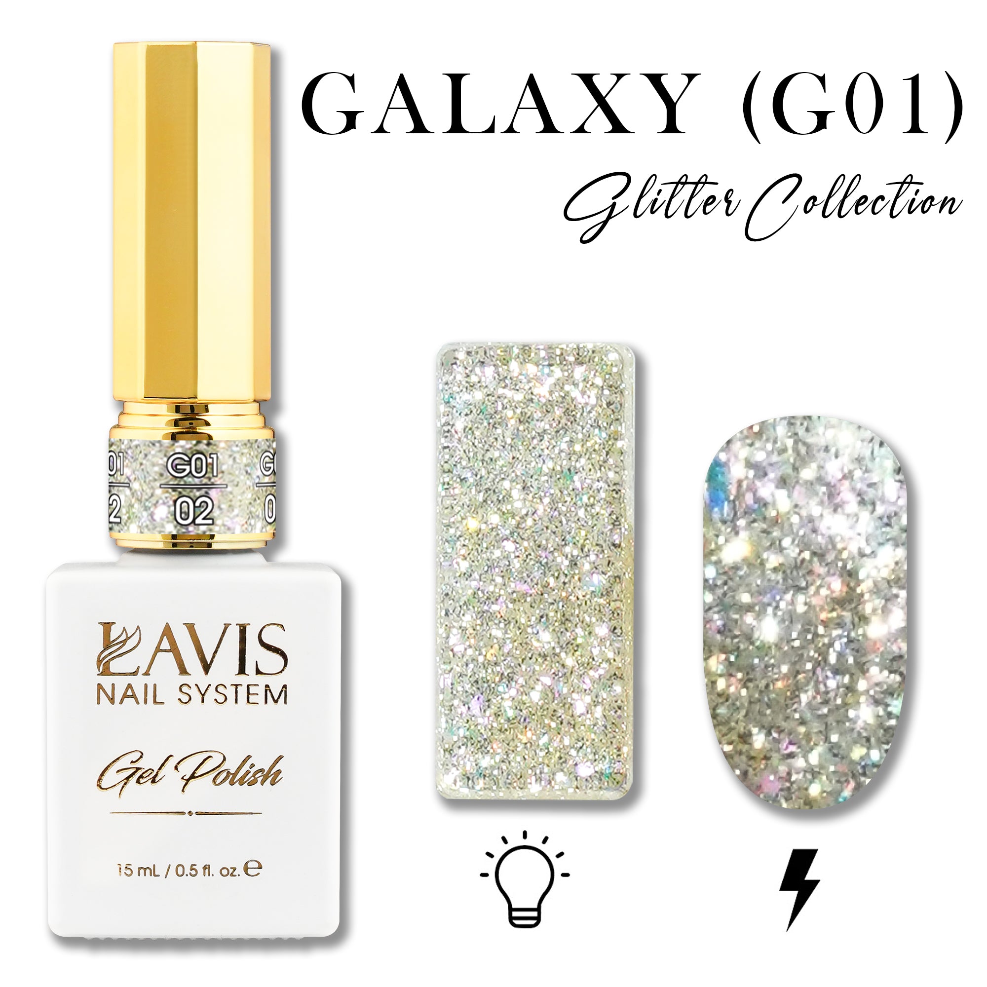 LAVIS Glitter G01 - 02 - Gel Polish 0.5 oz - Galaxy Collection