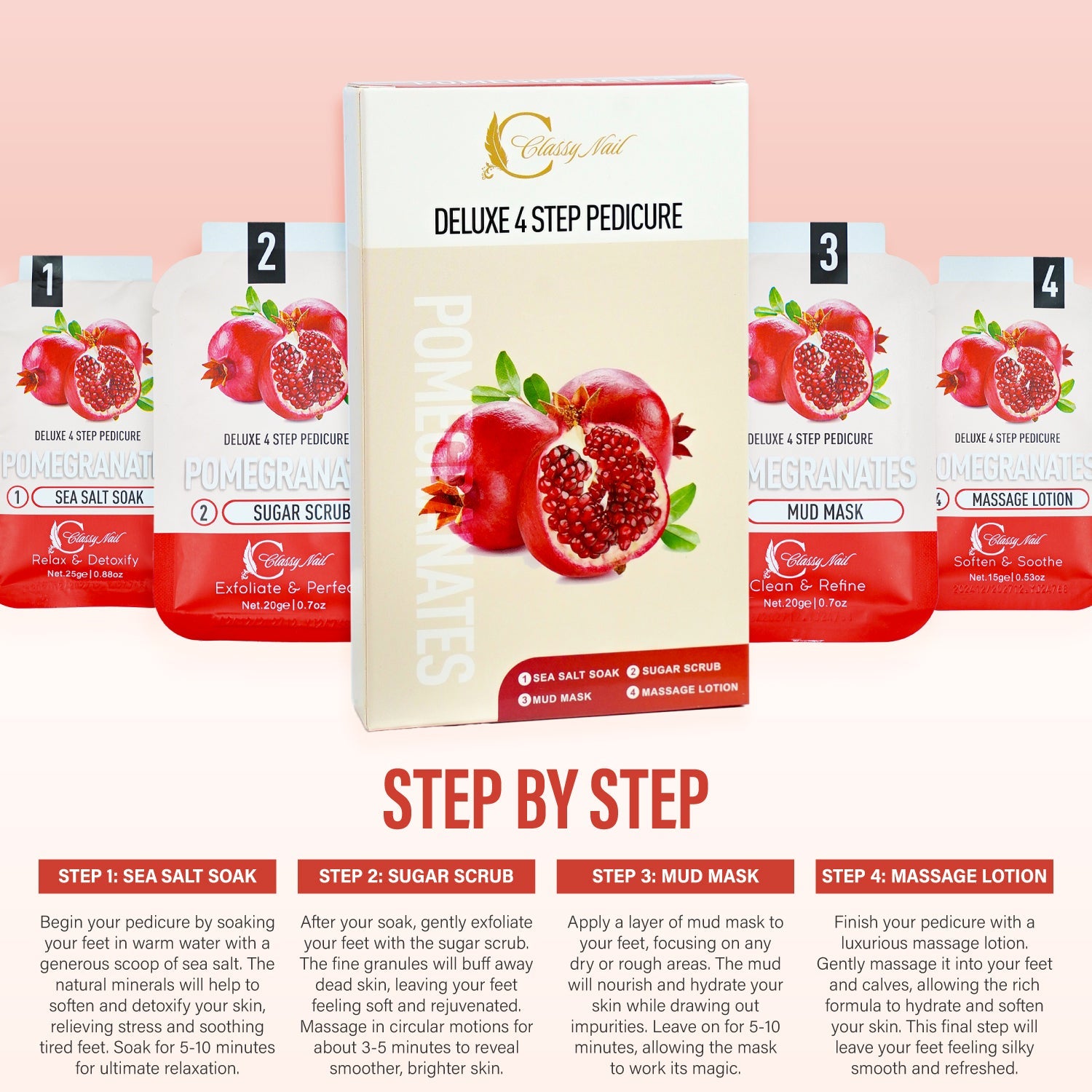 Classy Nail - Deluxe 4 Steps Pedicure x100 Boxes - Pomegranates