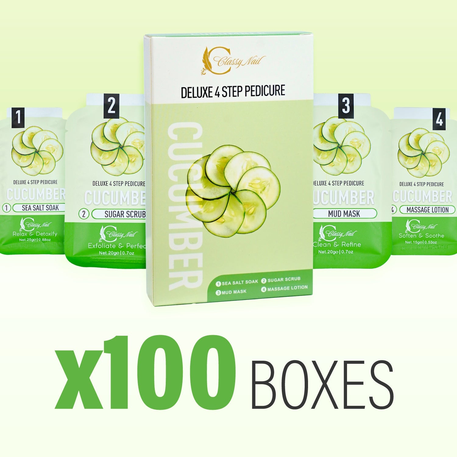 Classy Nail - Deluxe 4 Steps Pedicure x100 Boxes - Cucumber