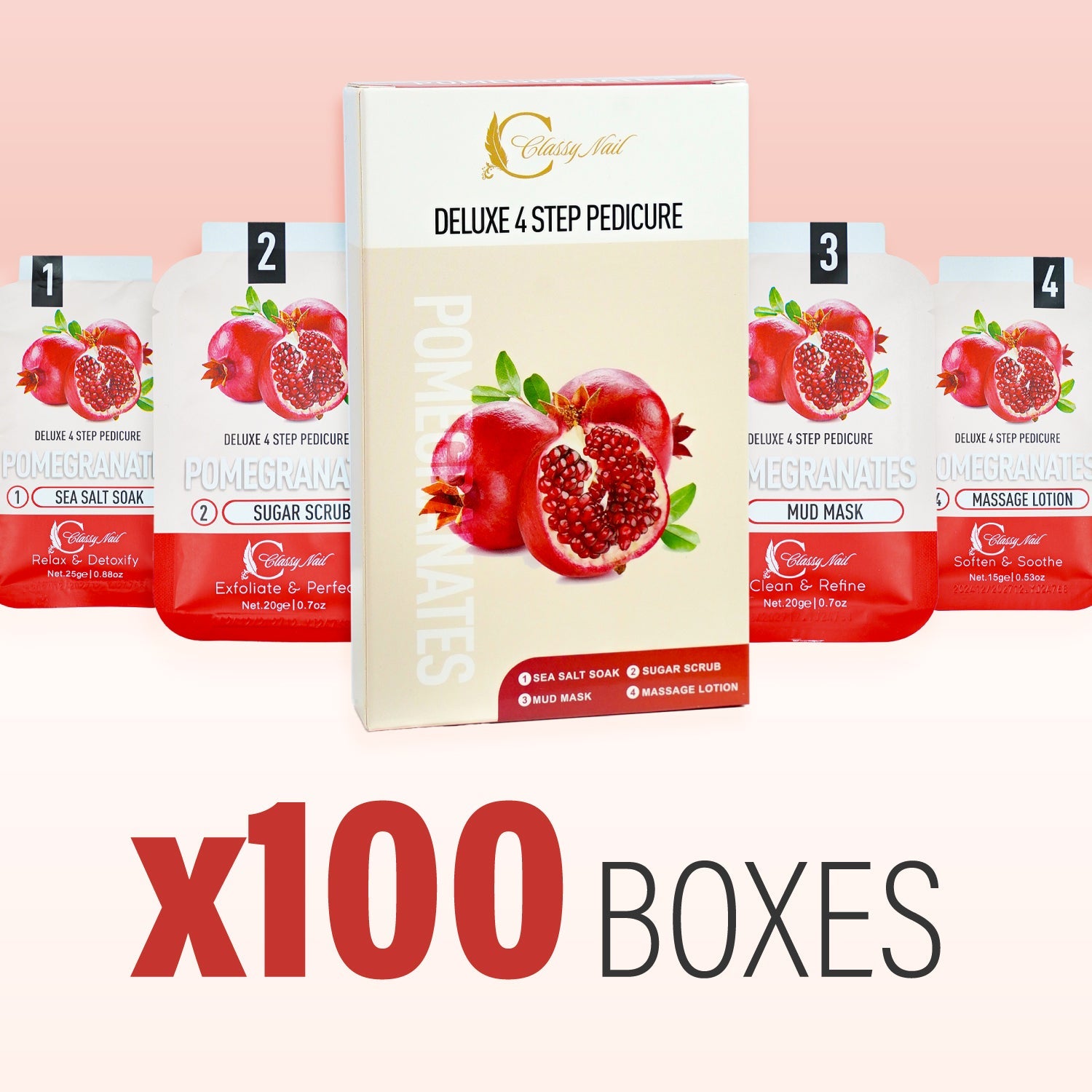 Classy Nail - Deluxe 4 Steps Pedicure x100 Boxes - Pomegranates