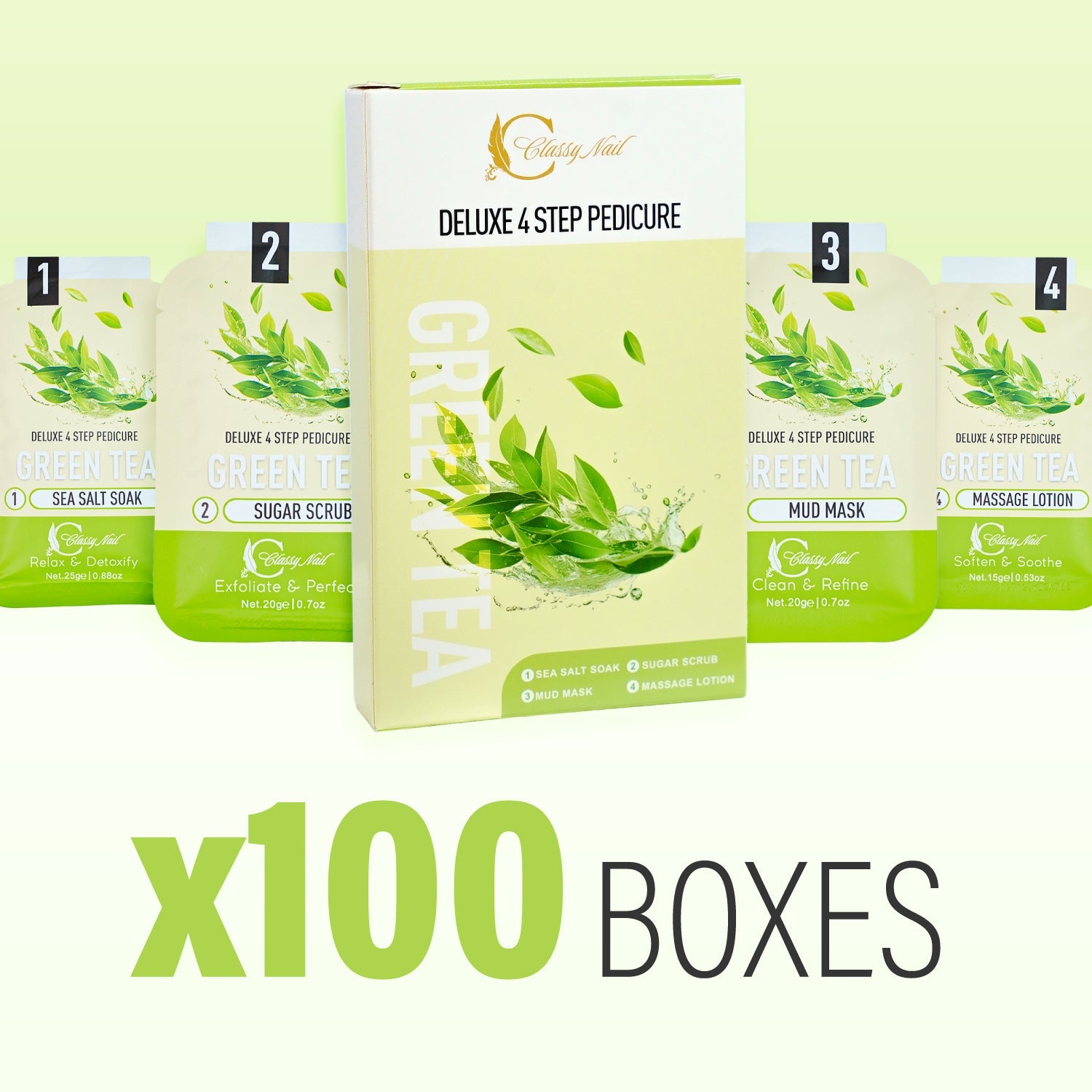 Classy Nail - Deluxe 4 Steps Pedicure x100 Boxes - Green Tea