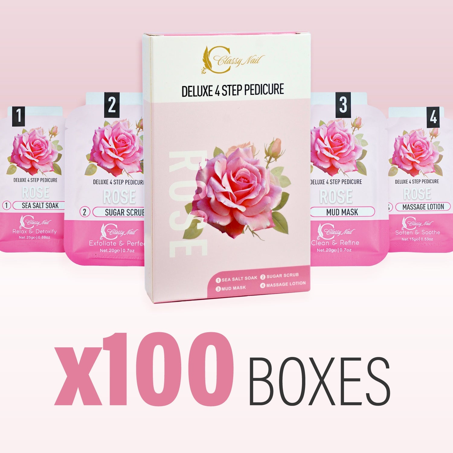 Classy Nail - Deluxe 4 Steps Pedicure x100 Boxes - Rose