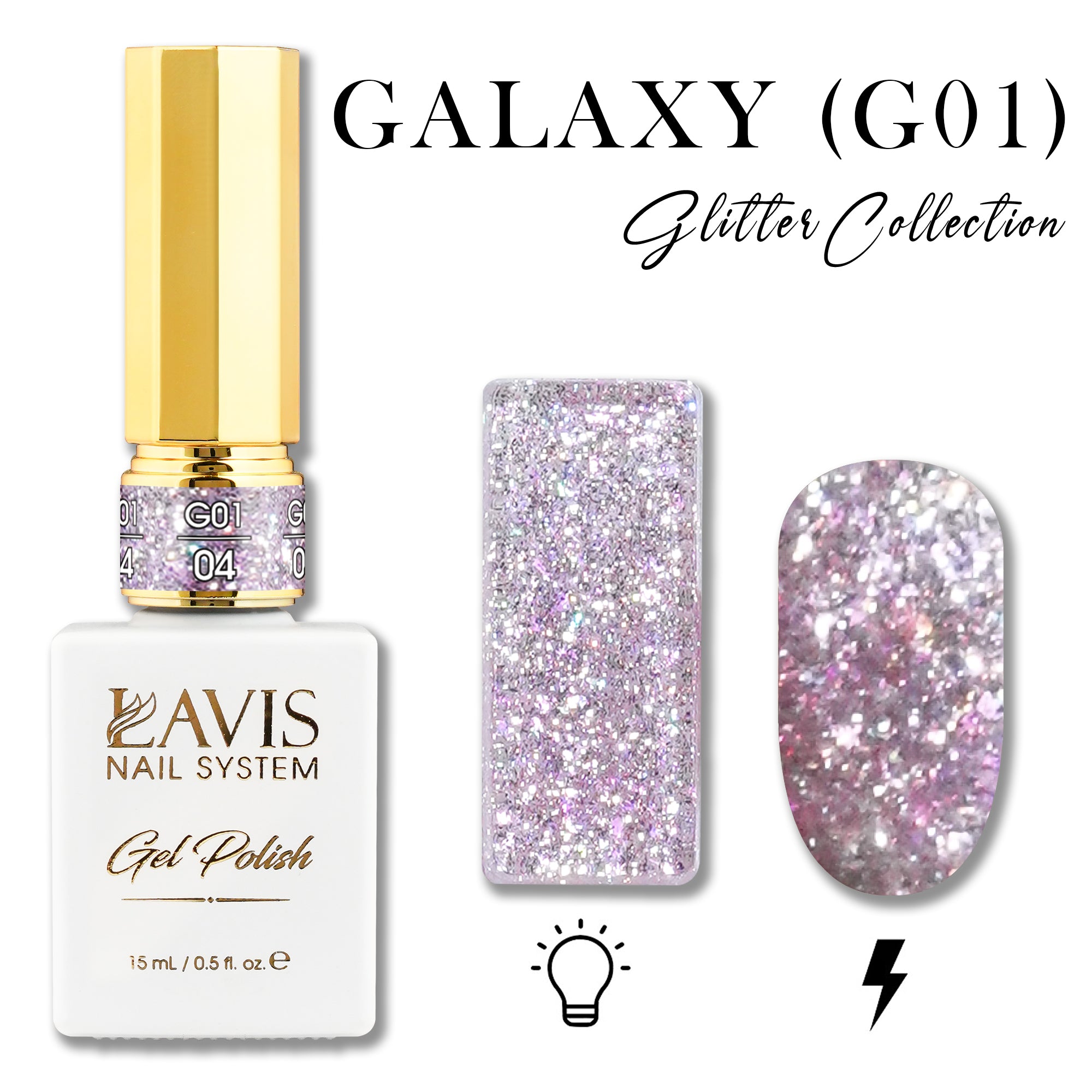 LAVIS Glitter G01 - 04 - Gel Polish 0.5 oz - Galaxy Collection