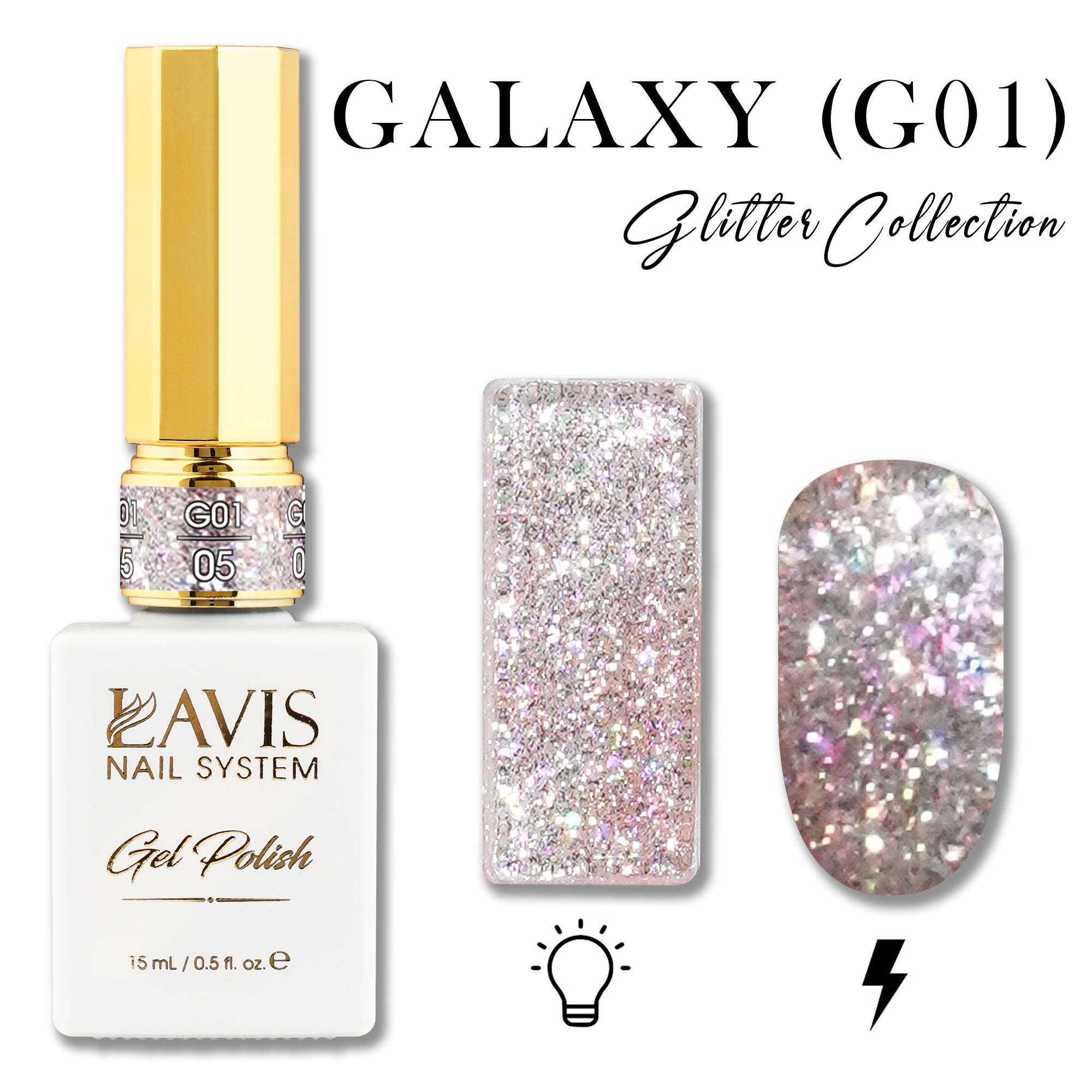 LAVIS Glitter G01 - 05 - Gel Polish 0.5 oz - Galaxy Collection