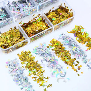 6 Grids of Holographic Sequins - #13 Moon Stars