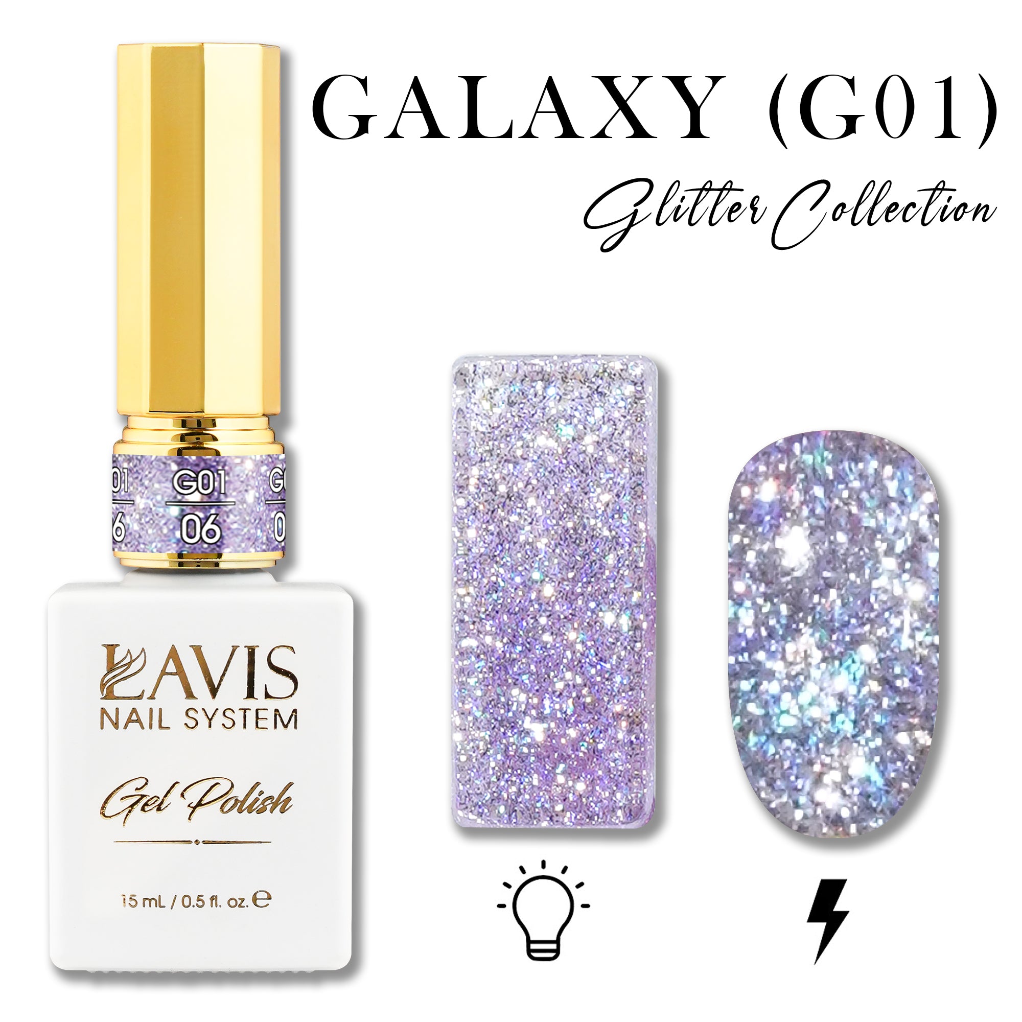 LAVIS Glitter G01 - 06 - Gel Polish 0.5 oz - Galaxy Collection