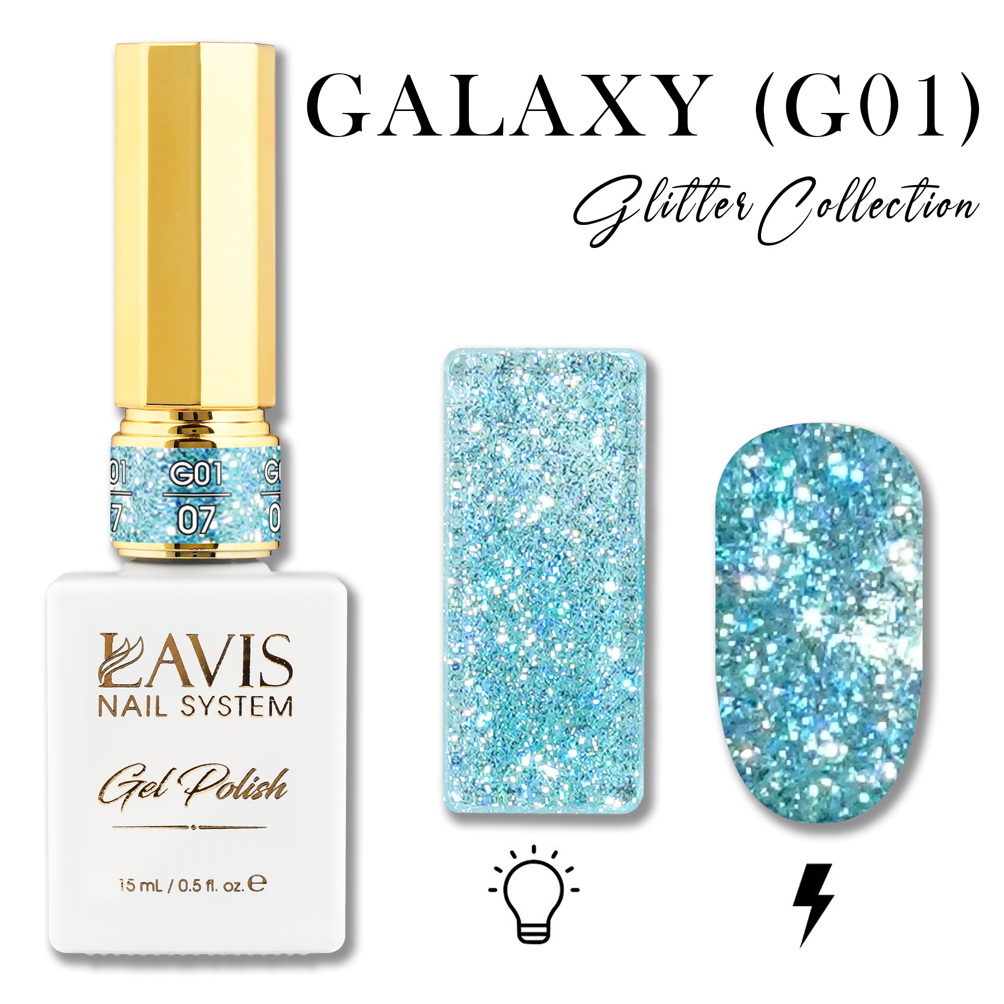 LAVIS Glitter G01 - 07 - Gel Polish 0.5 oz - Galaxy Collection