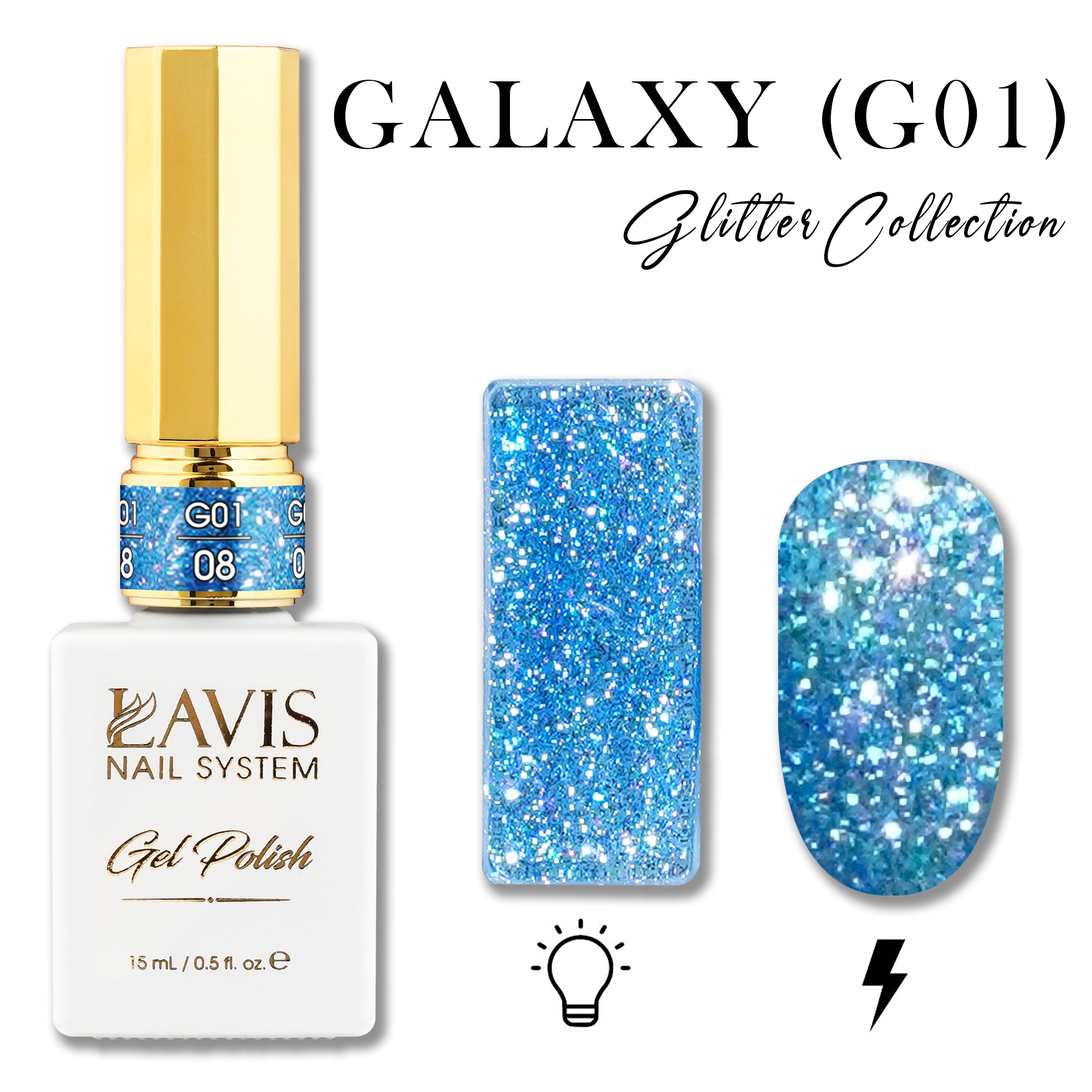 LAVIS Glitter G01 - 08 - Gel Polish 0.5 oz - Galaxy Collection