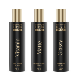 SNS Matte UV Gel Top Coat, Glassy Super Shine UV Gel Top Coat, Vitamin Extra Bonding UV Gel Base Coat 8oz