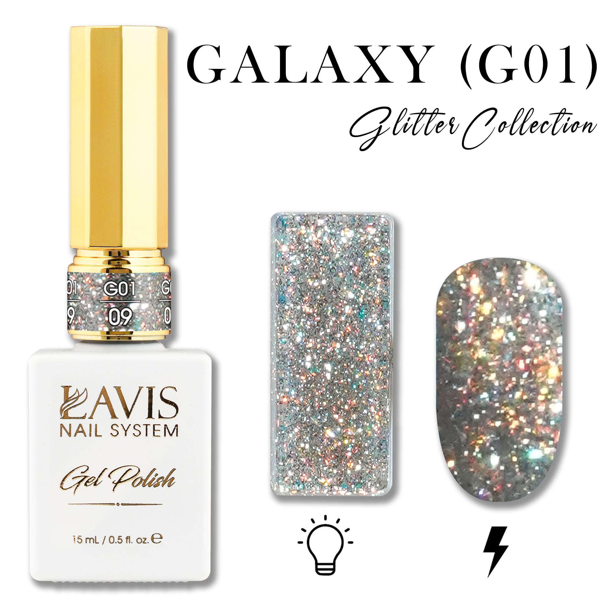 LAVIS Glitter G01 - 09 - Gel Polish 0.5 oz - Galaxy Collection