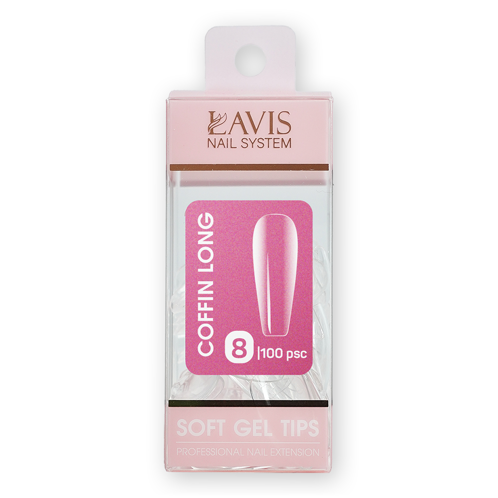 LAVIS Coffin Long  - 8 (100 pcs) - Soft Gel Tips Refill