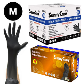 Sunnycare Black Nitrile Medical Examination Gloves -  Size M (Box)
