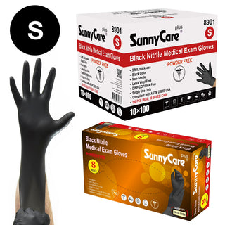 Sunnycare Black Nitrile Medical Examination Gloves -  Size S (Box)