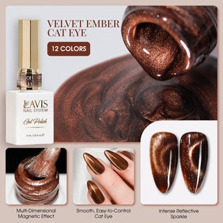 LAVIS Cat Eye - Set 12 Colors - Gel Polish 0.5 oz - Velvet Ember Collection